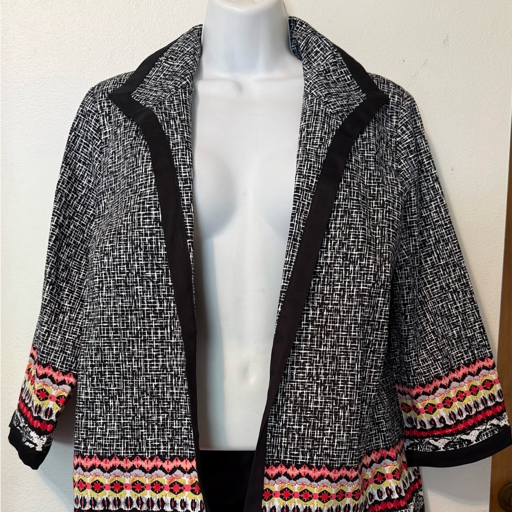 Alfred Dunner Black and White Abstract Seing Jacket 10 Petite